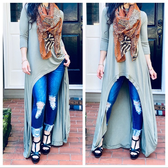 Best selling high low Light Olive tunic dress - Picture 7 of 10